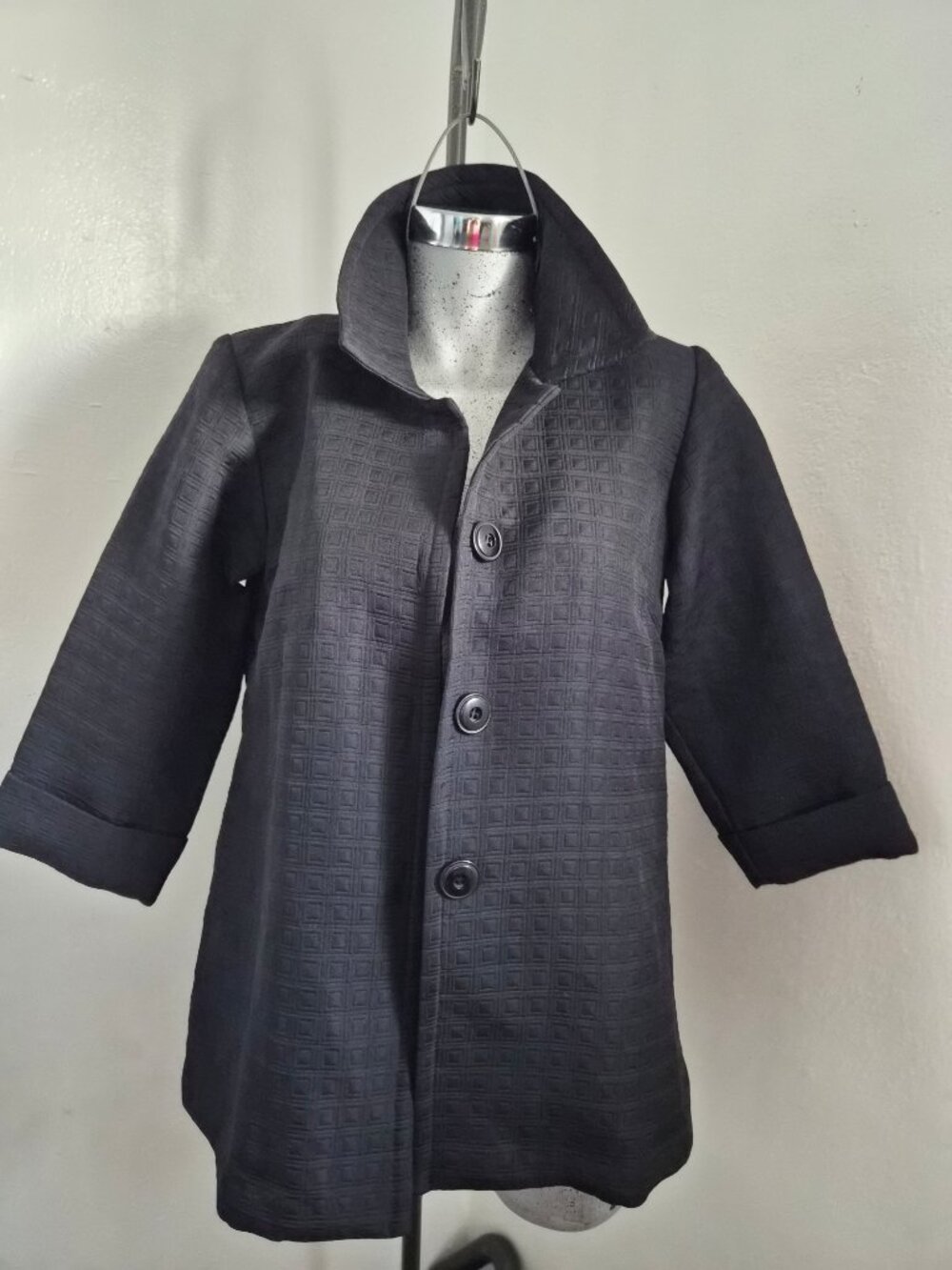 Women's Black Textured Blazer Jacket